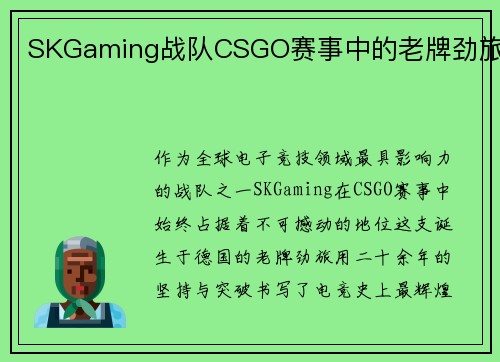 SKGaming战队CSGO赛事中的老牌劲旅