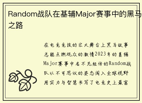 Random战队在基辅Major赛事中的黑马之路