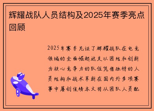 辉耀战队人员结构及2025年赛季亮点回顾